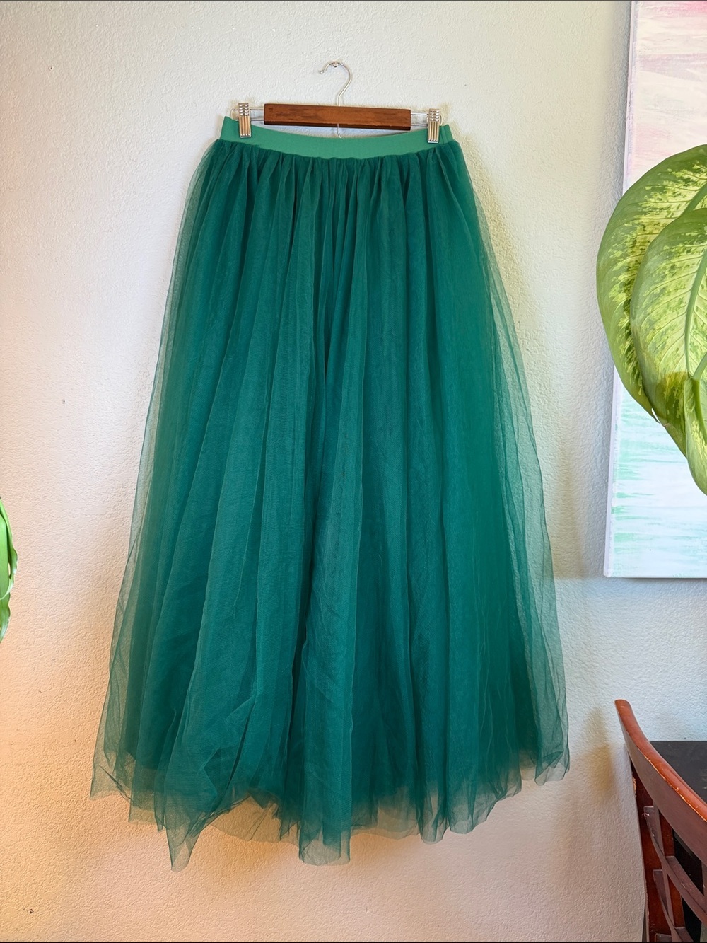 Emerald Green Fairycore Flowy Full Tulle Balletcore Stretch Waist Maxi Skirt  L